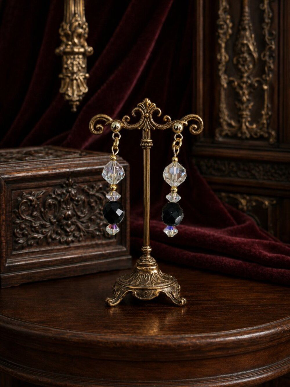 JB Original - Gilded Eclipse | Reclaimed Vintage Black Milk Glass & AB Crystal - Picture 6 of 8